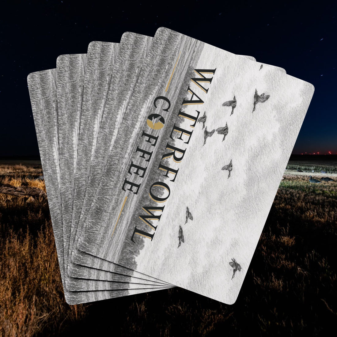 Waterfowl Coffee playing cards, 52-card poker deck with acrylic case