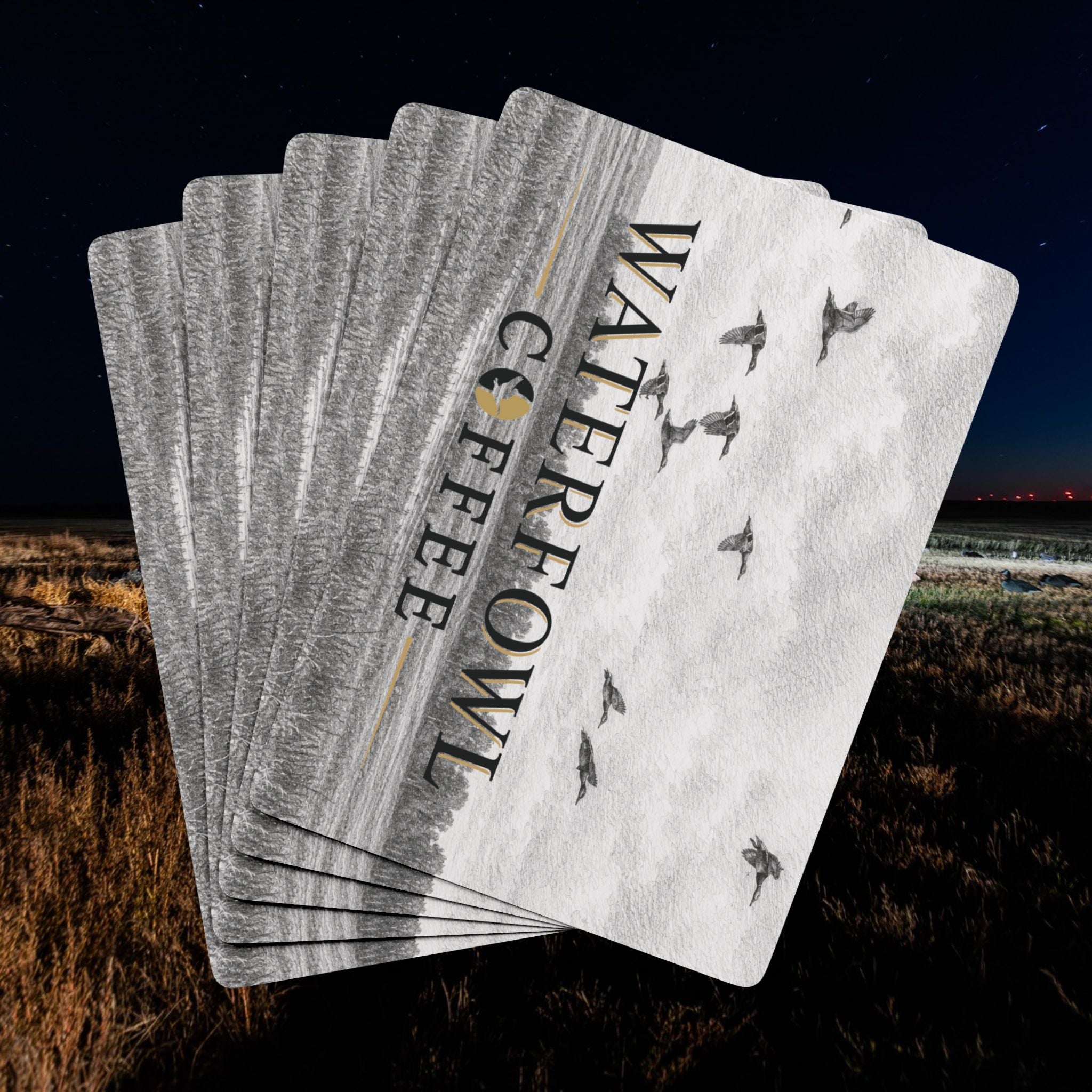 Waterfowl Coffee playing cards, 52-card poker deck with acrylic case