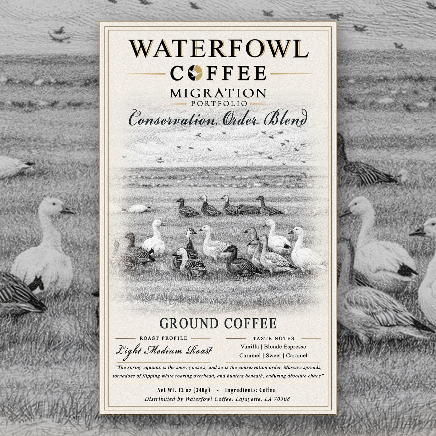 Conservation Order Blonde Espresso · 12 oz ground, label over artwork