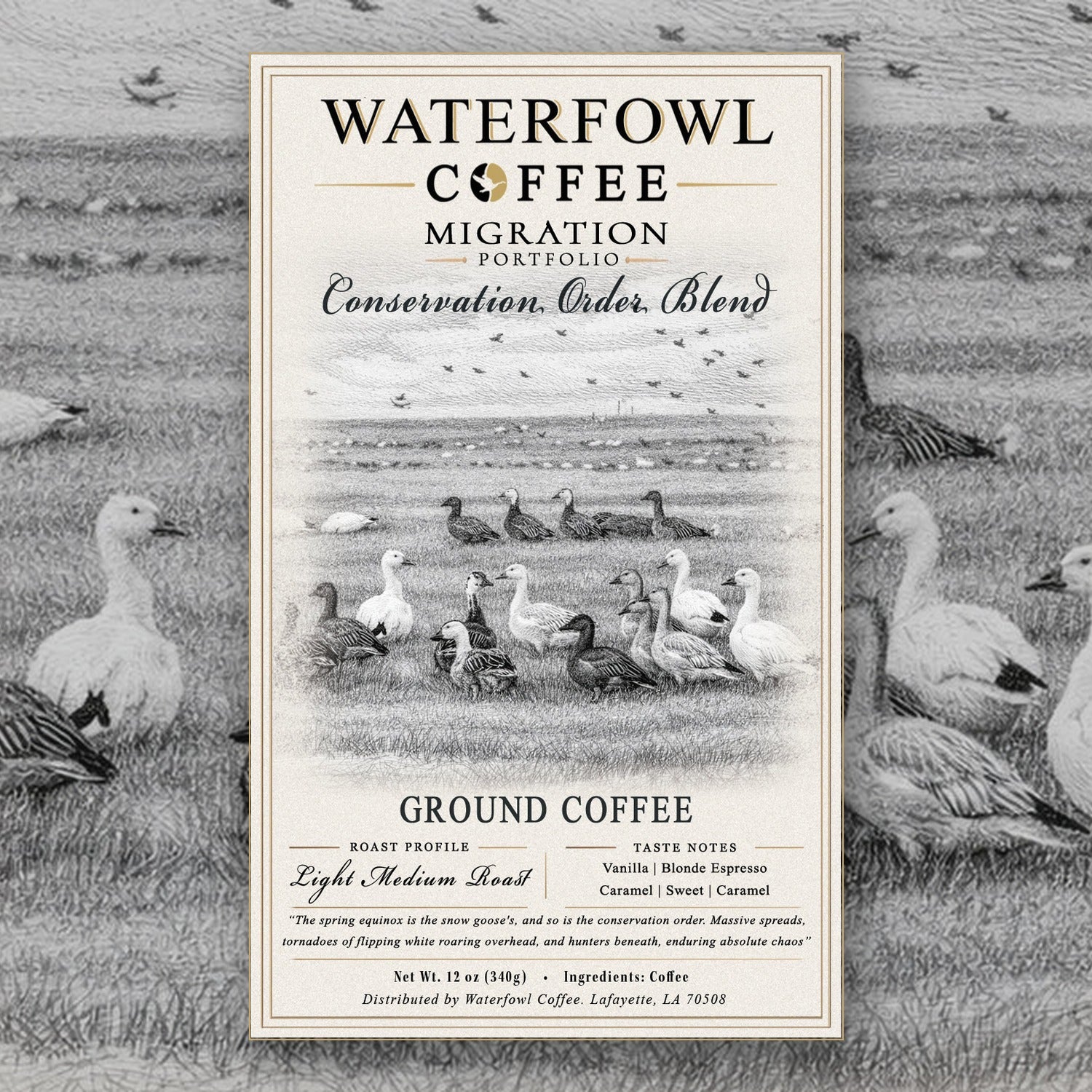 Conservation Order Blonde Espresso · 12 oz ground, label over artwork