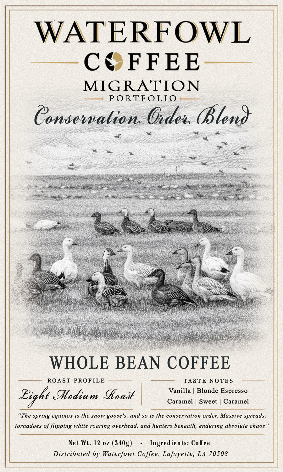 Conservation Order Blonde Espresso · 12 oz whole bean in kraft bag