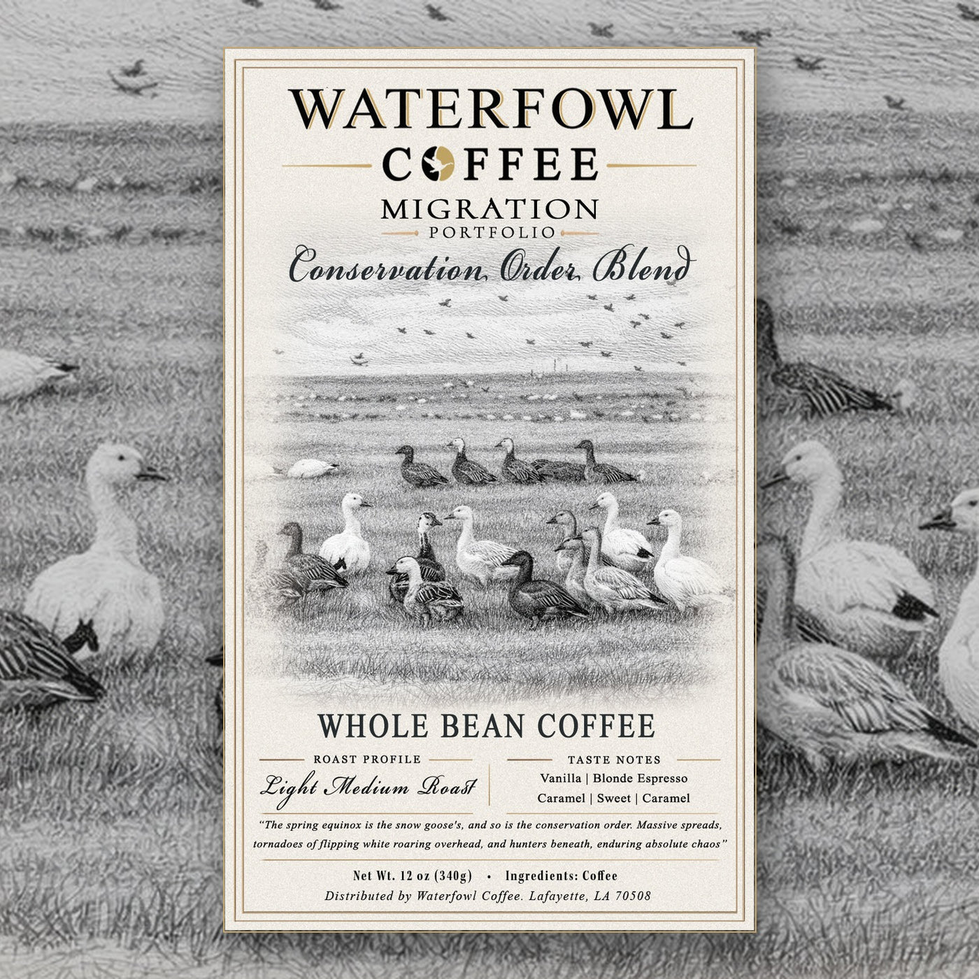 Conservation Order Blonde Espresso · 12 oz whole bean, label over artwork