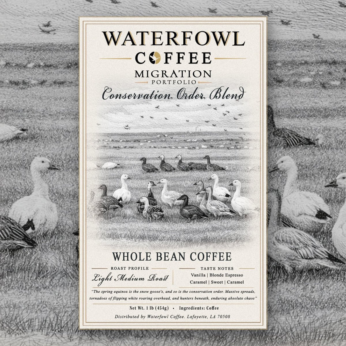 Conservation Order Blonde Espresso · 1 lb whole bean, label over artwork
