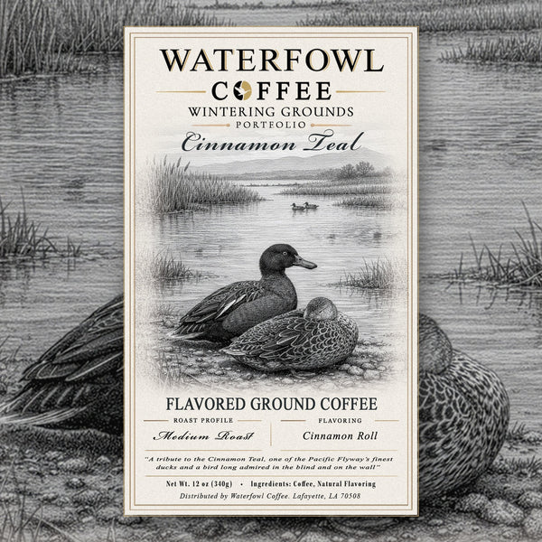 Cinnamon Teal Cinnamon Roll · 12 oz ground, label over artwork