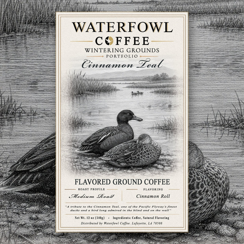 Cinnamon Teal Cinnamon Roll · 12 oz ground, label over artwork