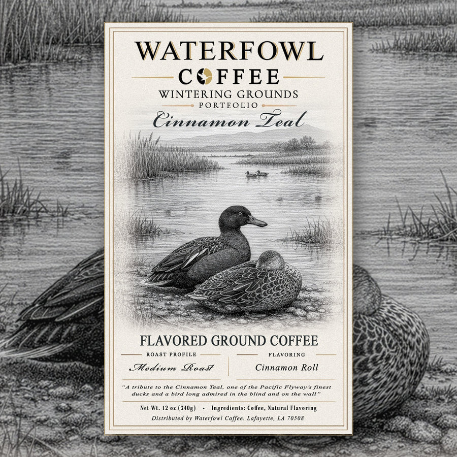 Cinnamon Teal Cinnamon Roll · 12 oz ground, label over artwork