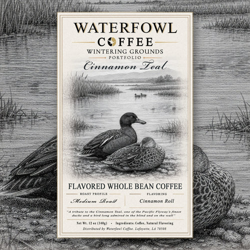 Cinnamon Teal Cinnamon Roll · 12 oz whole bean, label over artwork