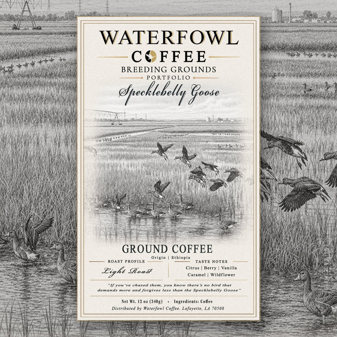 Specklebelly Goose Ethiopia Single Origin · 12 oz ground, label over artwork