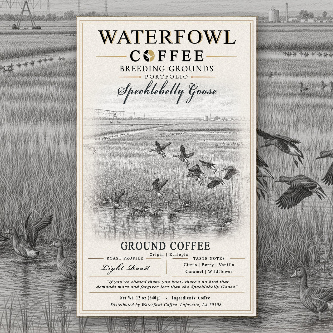Specklebelly Goose Ethiopia Single Origin · 12 oz ground, label over artwork
