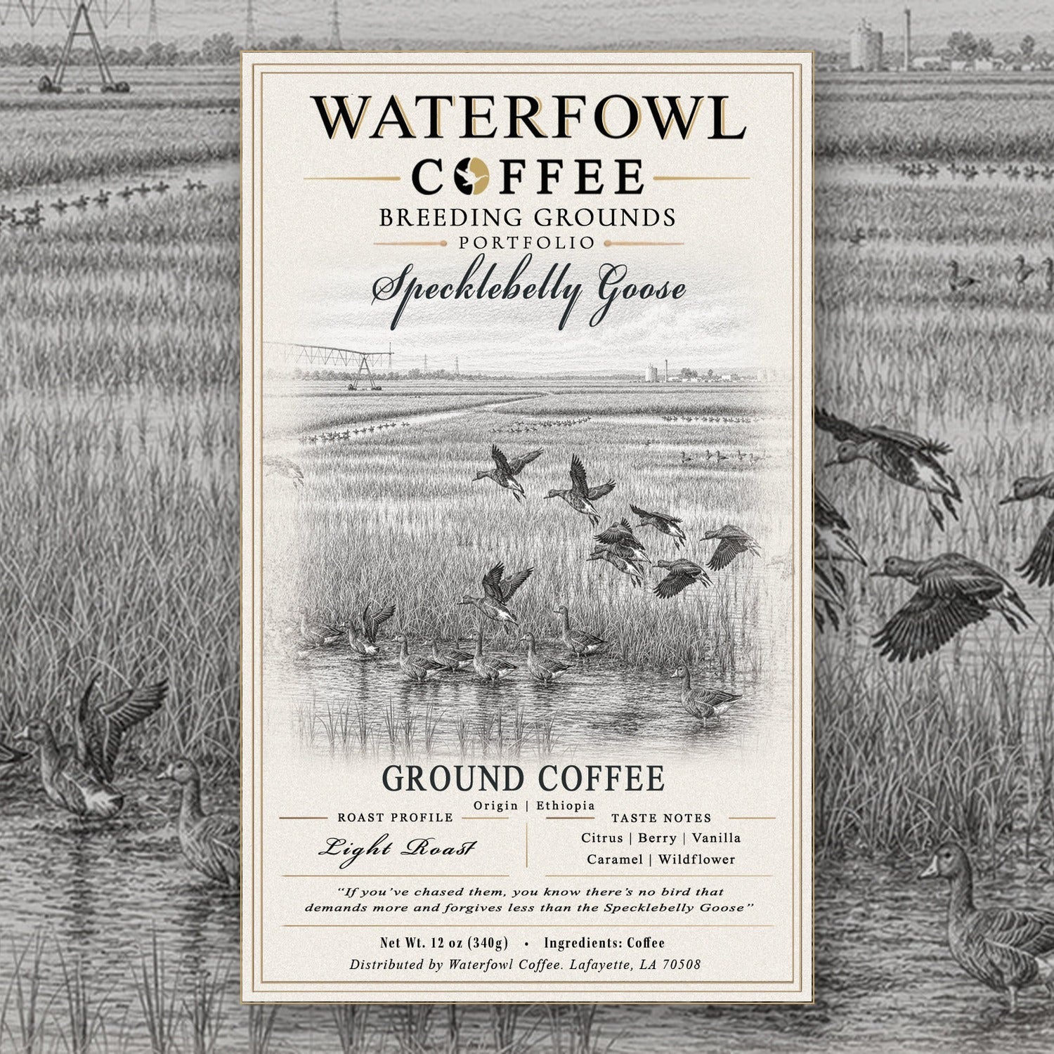 Specklebelly Goose Ethiopia Single Origin · 12 oz ground, label over artwork