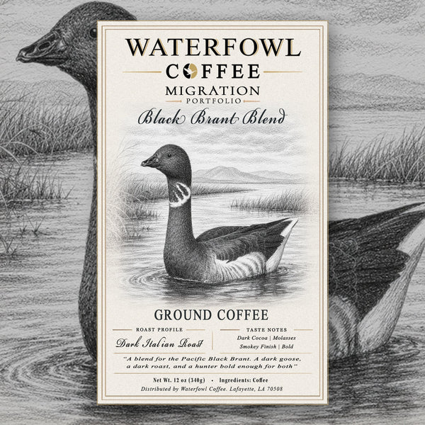 Black Brant Italian Roast · 12 oz ground, label over artwork