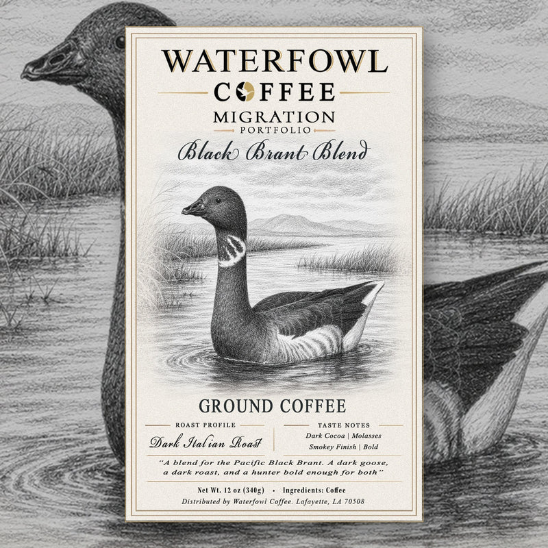 Black Brant Italian Roast · 12 oz ground, label over artwork