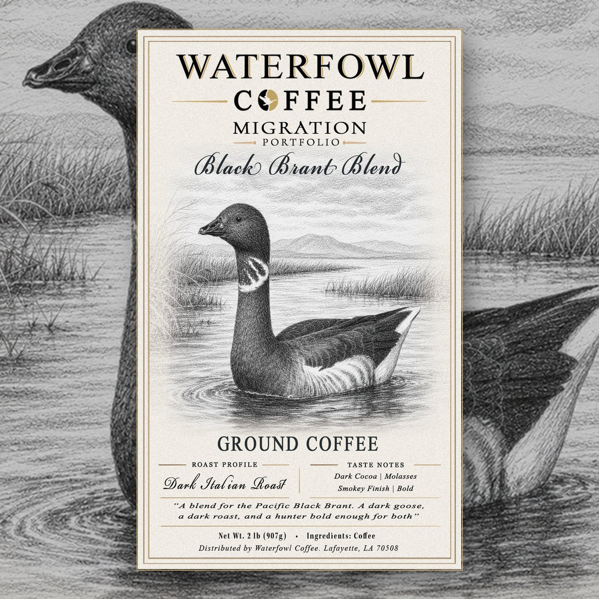 Black Brant Italian Roast · 2 lb ground, label over artwork