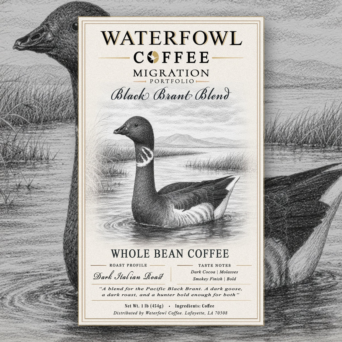 Black Brant Italian Roast · 1 lb whole bean, label over artwork