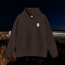 Waterfowl Coffee Heritage Hoodie in Dark Chocolate, front view with chest logo